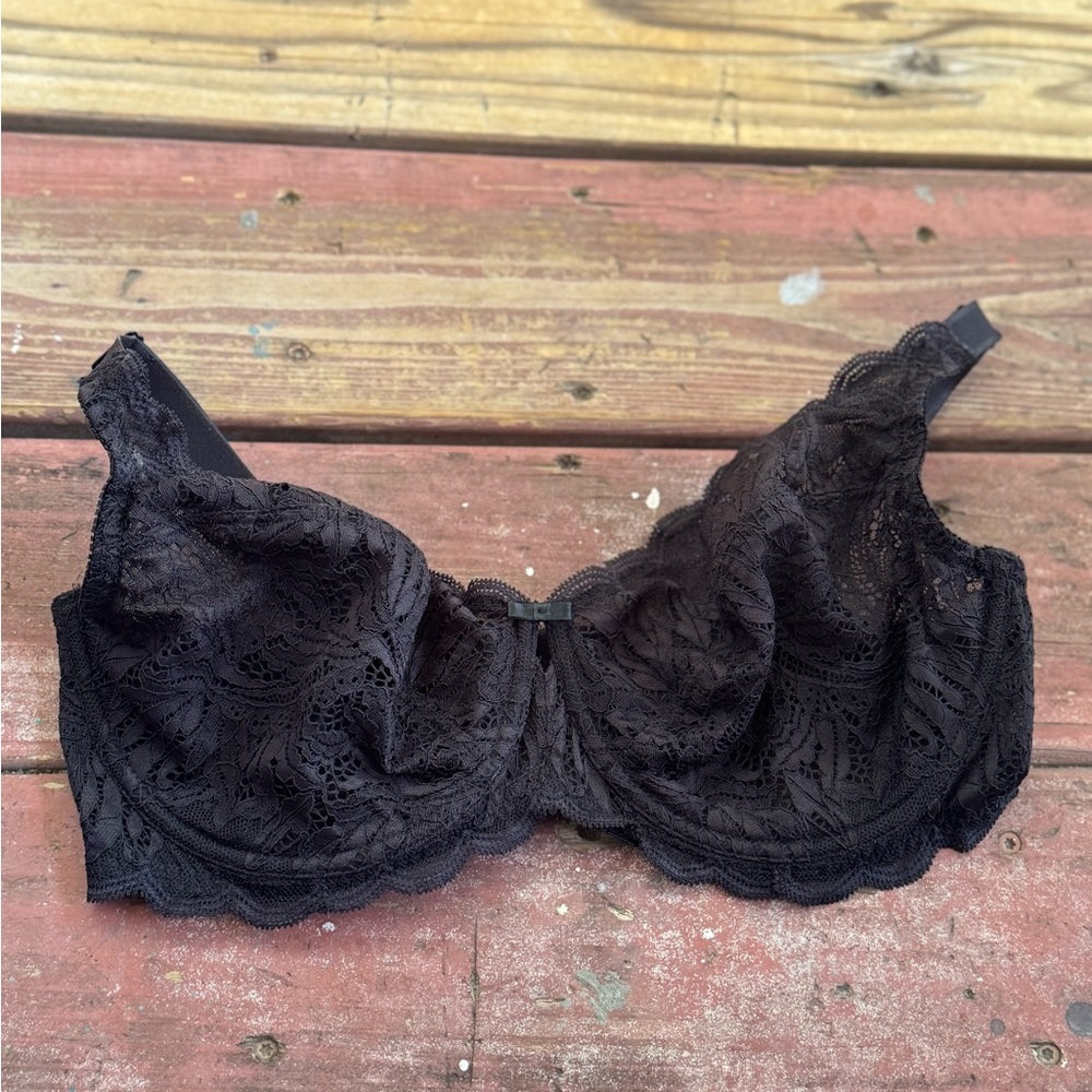 Felina Black Lace Demi Mesh Sheer Underwire Bra 36DDD
